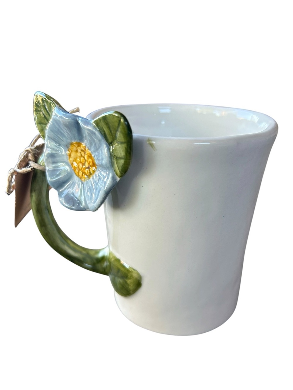 Mud Pie Blue Flower Handle Mug‎ NWT Stoneware material 14oz